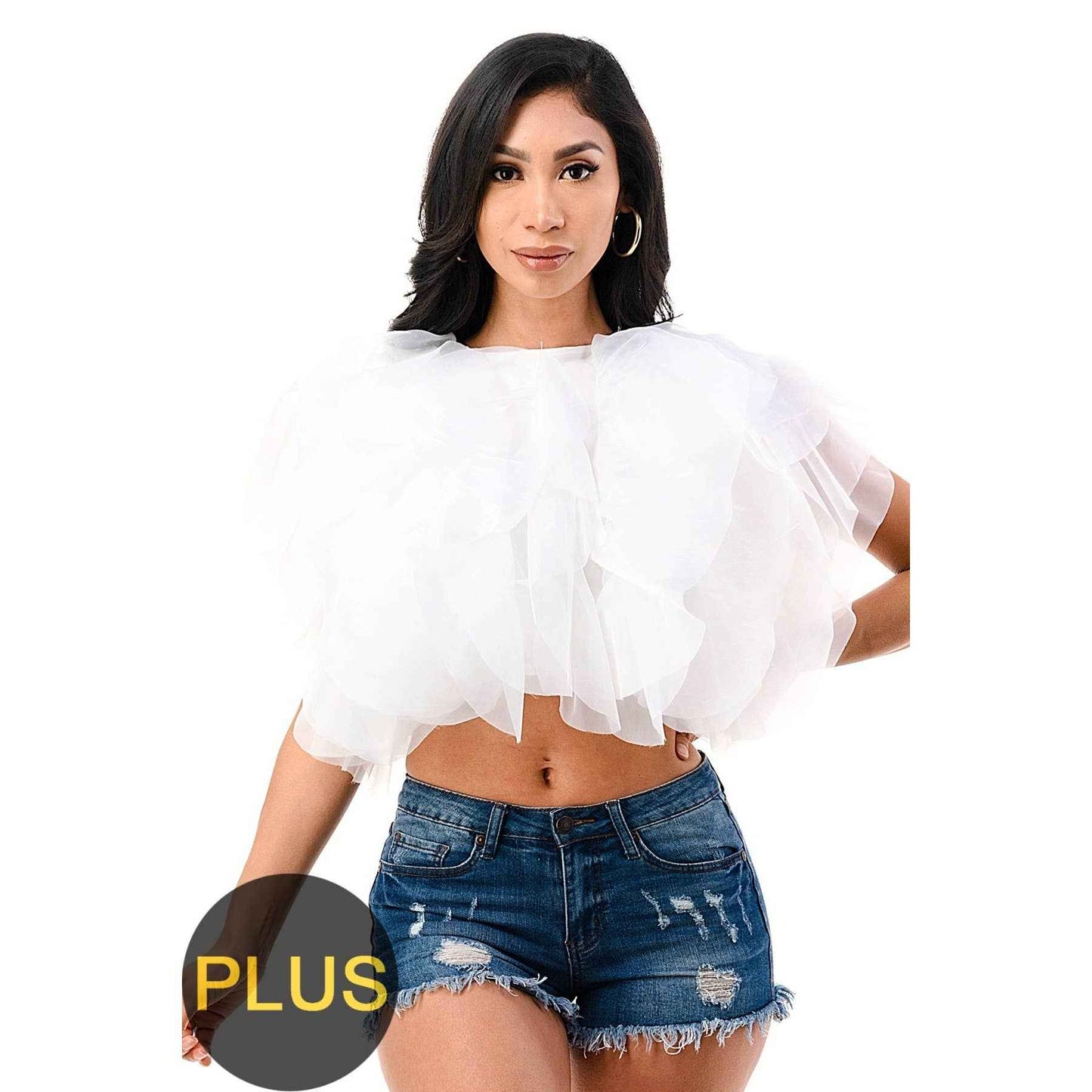 Plus Size Ruffle Crop Top Blouse