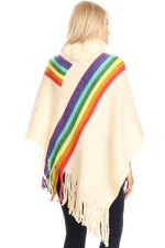 Load image into Gallery viewer, KNIT STRIPES WITH FUR TRIM PONCHO
