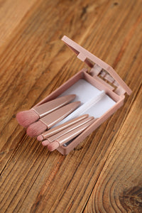 Pink 5Pcs Portable Makeup Brushes Set with Mirror