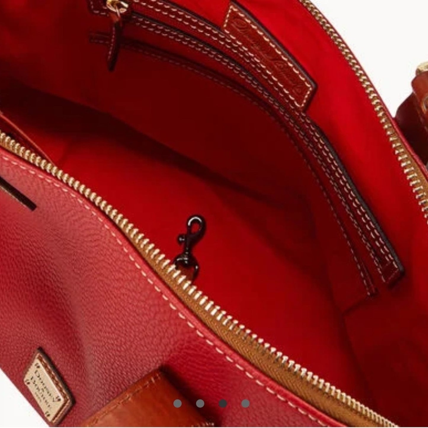 Dooney & Bourke Red and Brown Satchel with Gold Accents