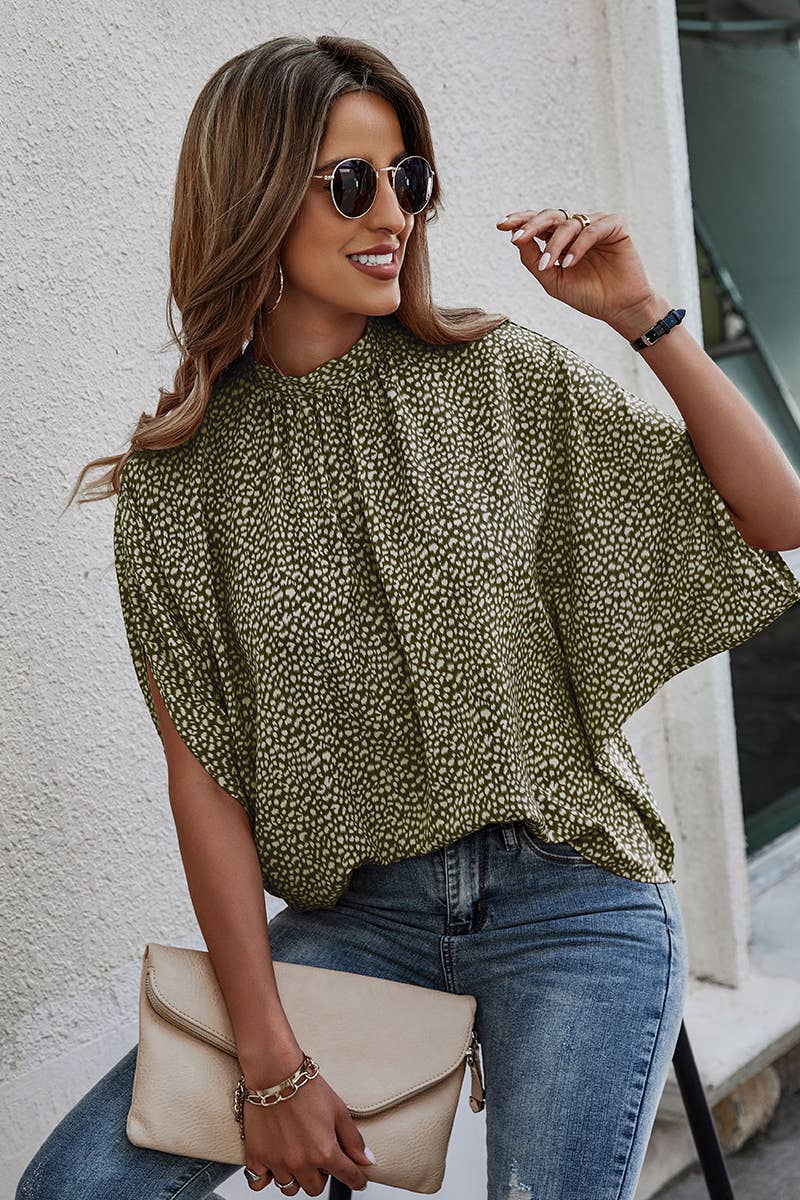 Solid Cape Short Sleeve Loose Top
