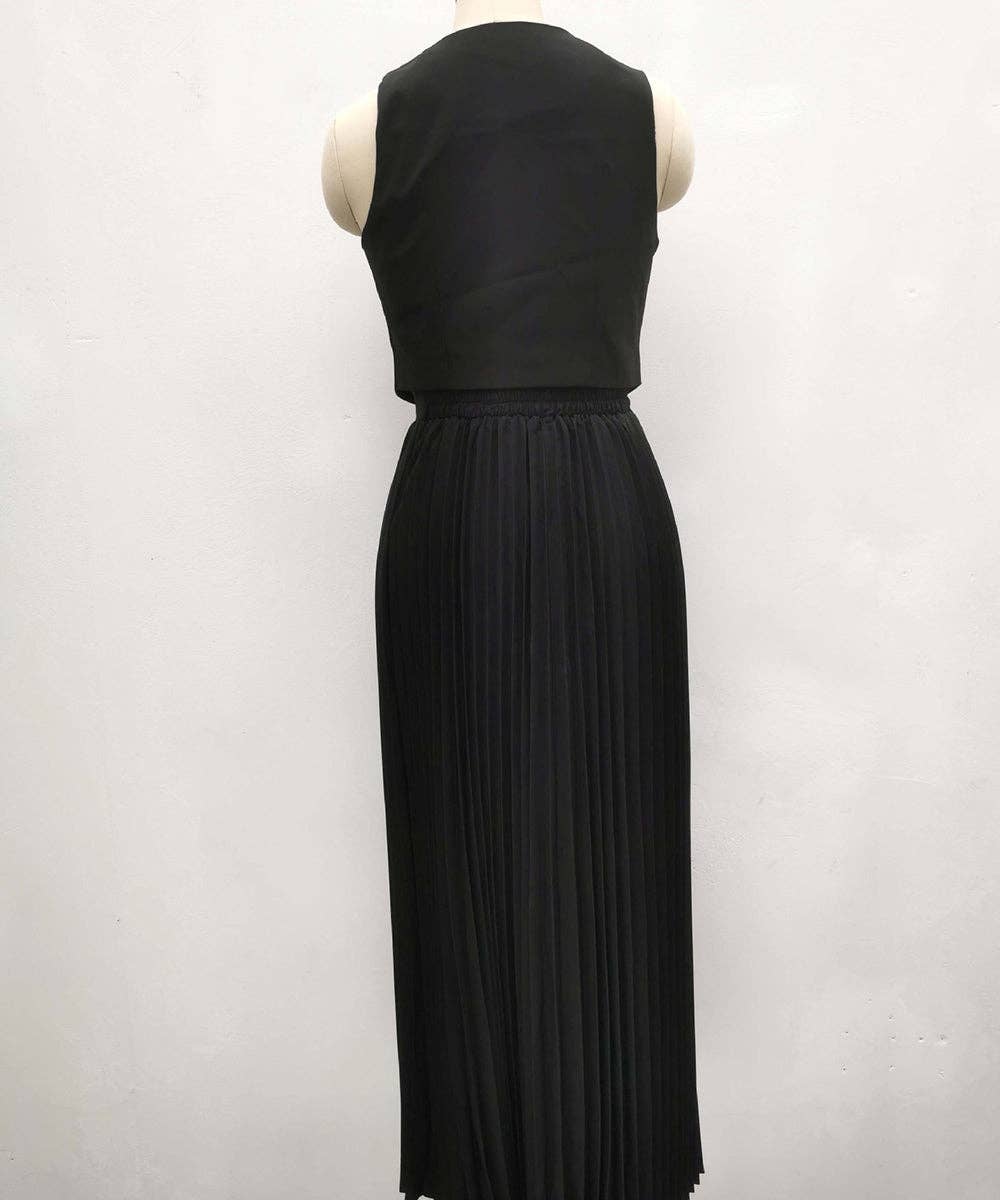 Sleeveless Tank Top Two Piece Set With Pleated Sleeves Women