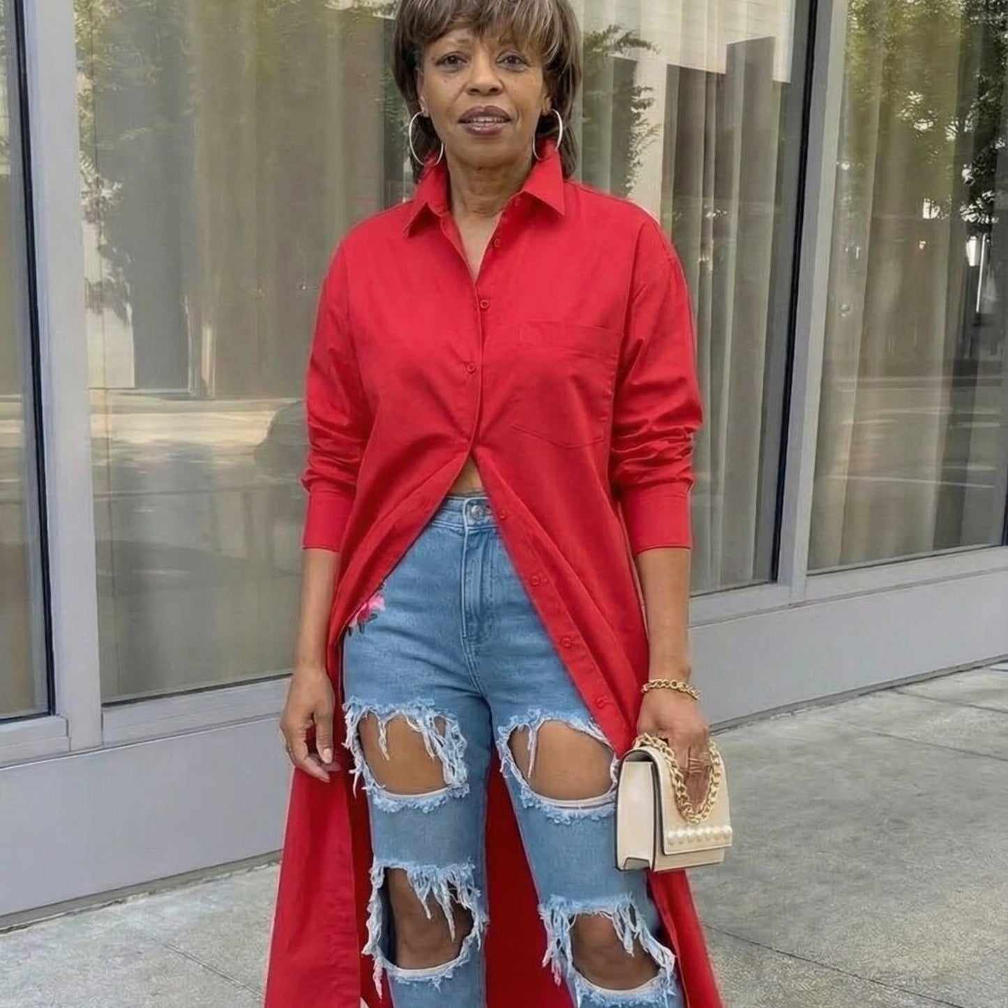 “Street Chic Rose Patch High-Waist Jeans (Size 8)”