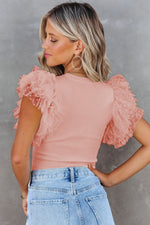 Load image into Gallery viewer, Pink Casual Dotty Layered Ruffle Ribbed Knit Top

