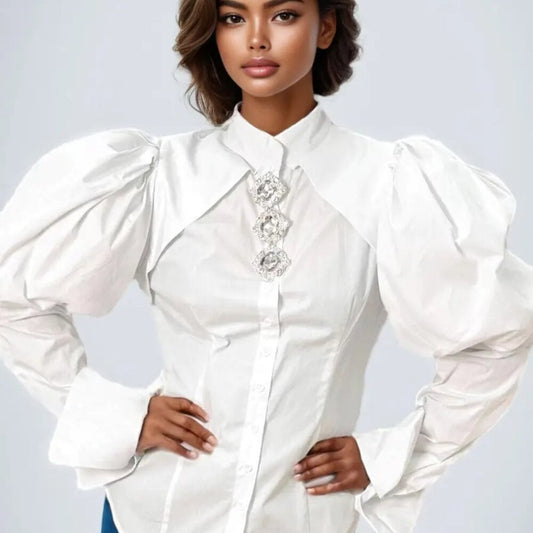 White Puff Sleeve Diamond Top