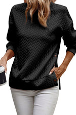 Load image into Gallery viewer, Black Quilted Snap Button Detail Drop Shoulder Sweatshirt
