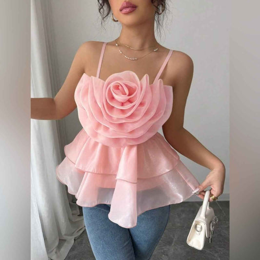 White and Pink Ruffled Tiered Camisole