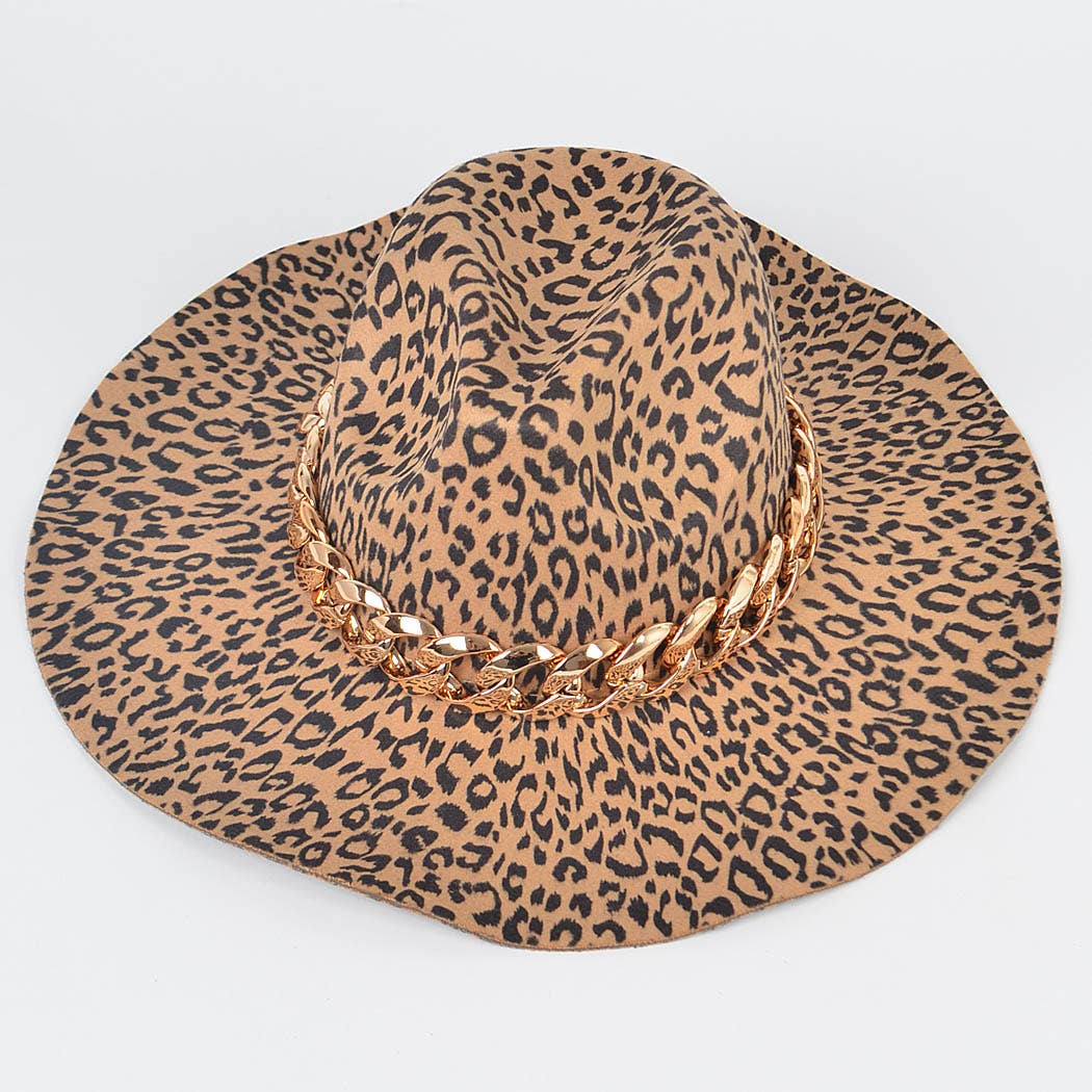 Leopard Faux Wool Hat W/oversized Chain