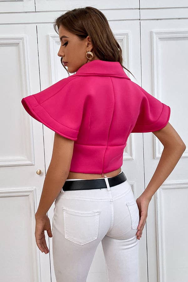 MB FASHION Cropped High Collar Button-Up Top 452R