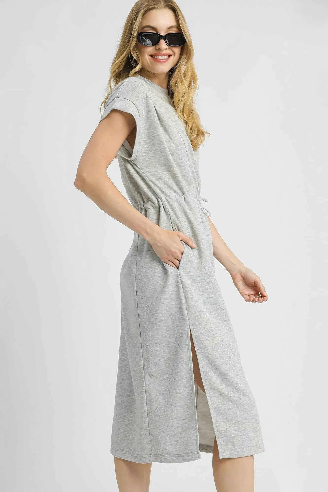Umgee Side Slit Short Sleeve Midi Tee Dress
