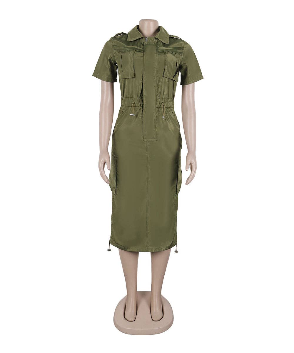 Multi-pocket Cargo Drawstring Pocket Dress for Casual Style
