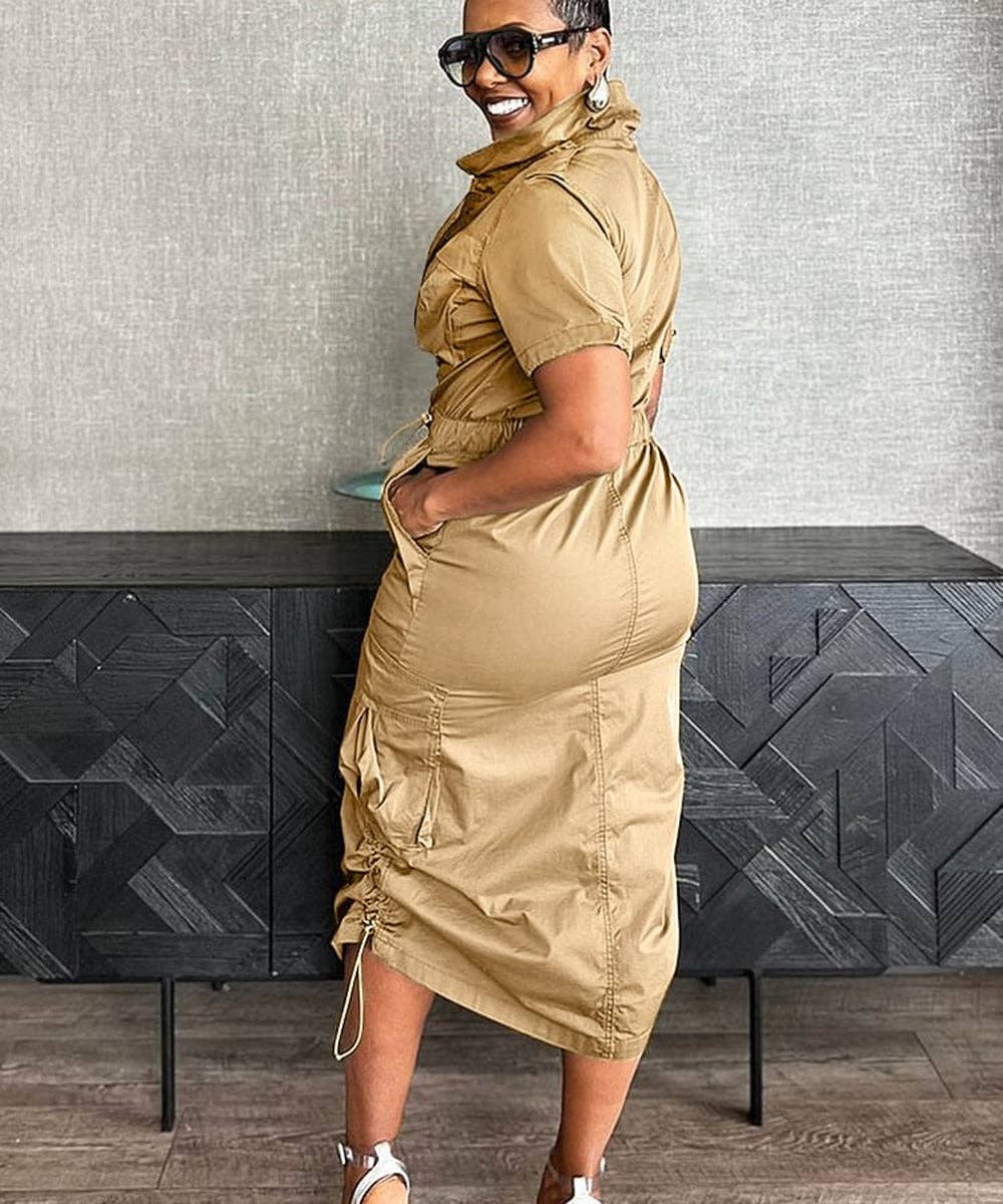 Multi-pocket Cargo Drawstring Pocket Dress for Casual Style