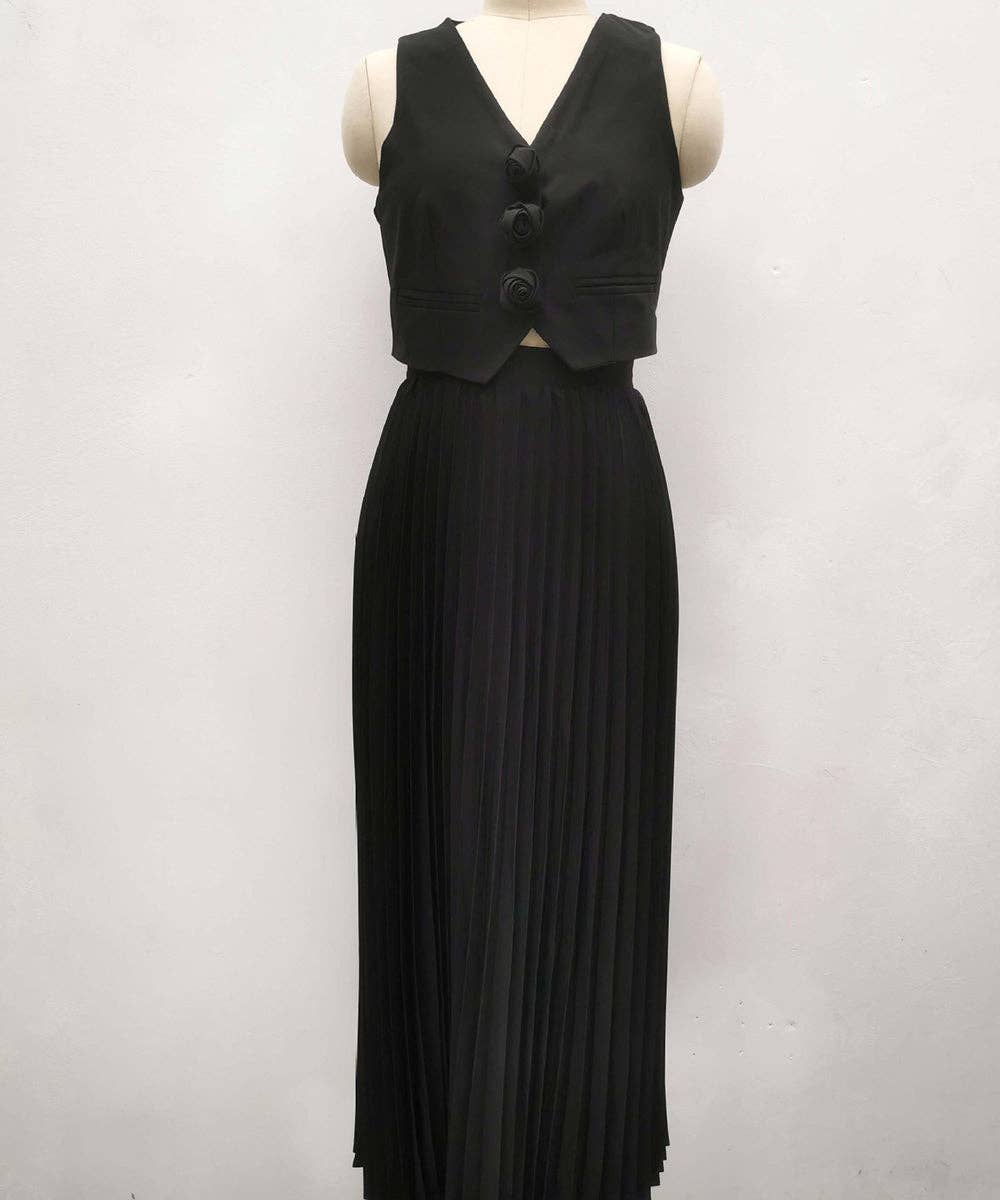 Sleeveless Tank Top Two Piece Set With Pleated Sleeves Women