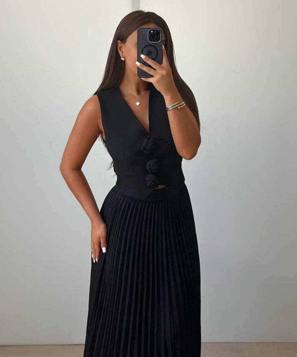 Sleeveless Tank Top Two Piece Set With Pleated Sleeves Women