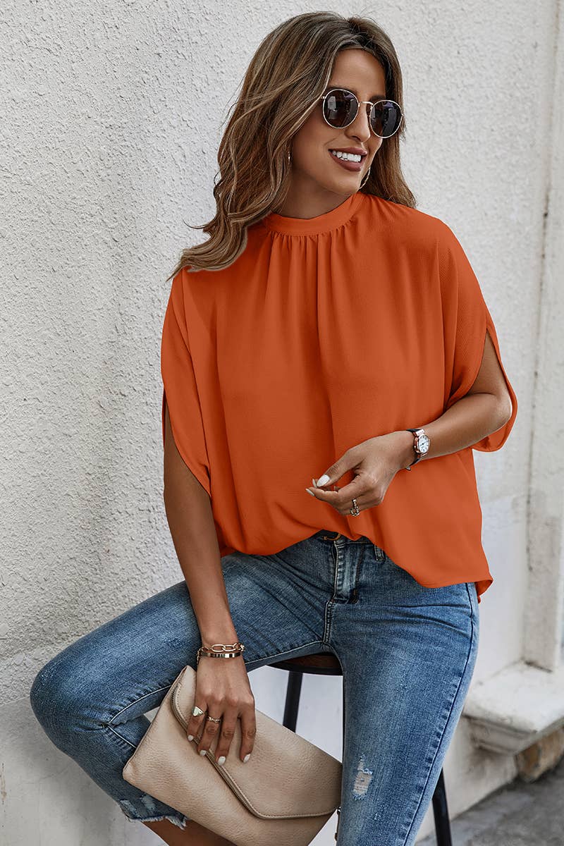 Solid Cape Short Sleeve Loose Top