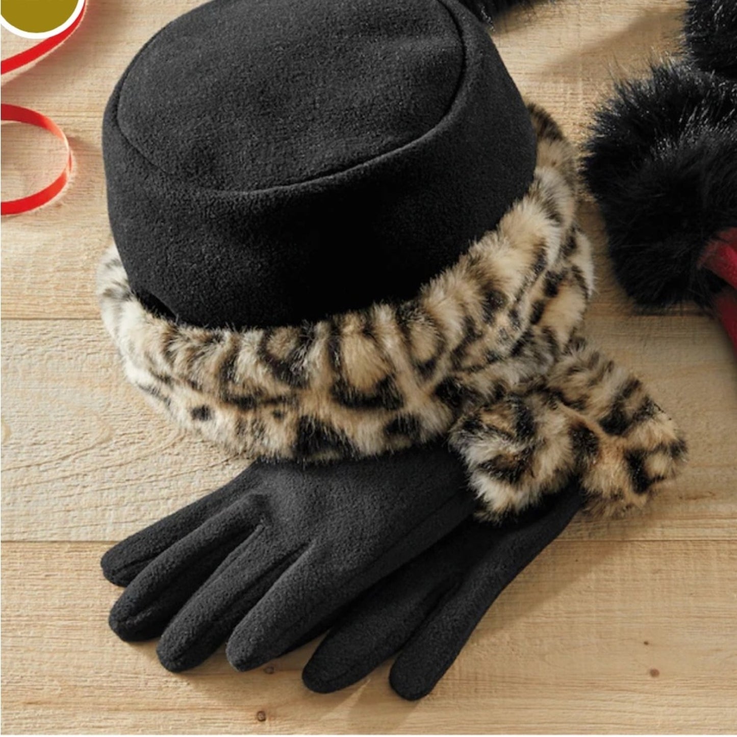Elegant Churchwear Fleece Hat & Glove Set with Faux Fur Trim – Sunday Chic