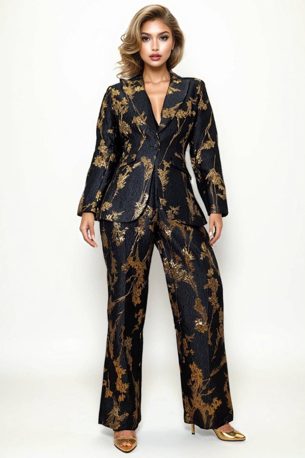 Brocade Beauty Gold Pants - Straight Leg
