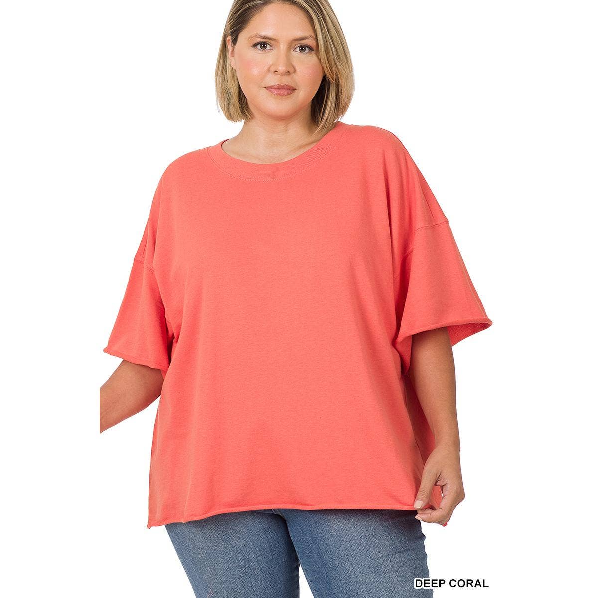 PLUS FRENCH TERRY DROP SHOULDER RAW EDGE TOP