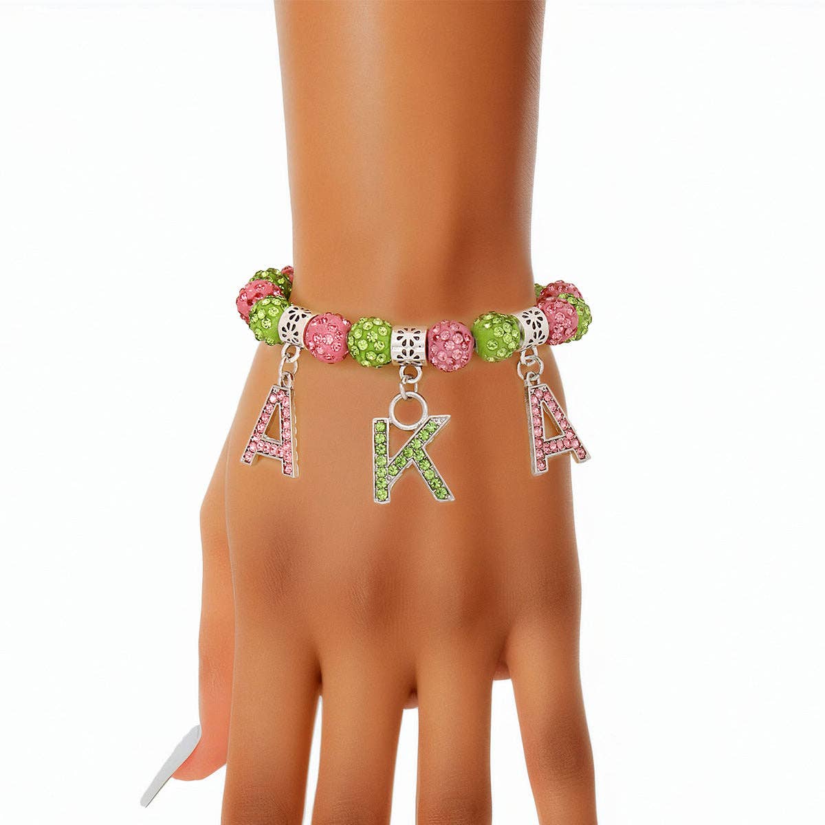 AKA Sorority Pink Green Bling Letter Bracelet