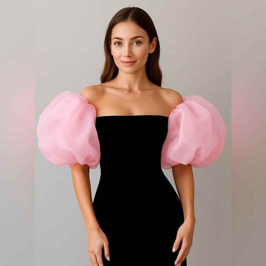 Pink Organza Couture Puff Sleeve Bridal Top – Dramatic Wedding Statement Piece