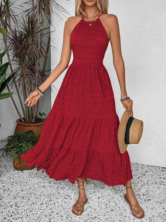 Halter Neck Smocked Tiered Dress