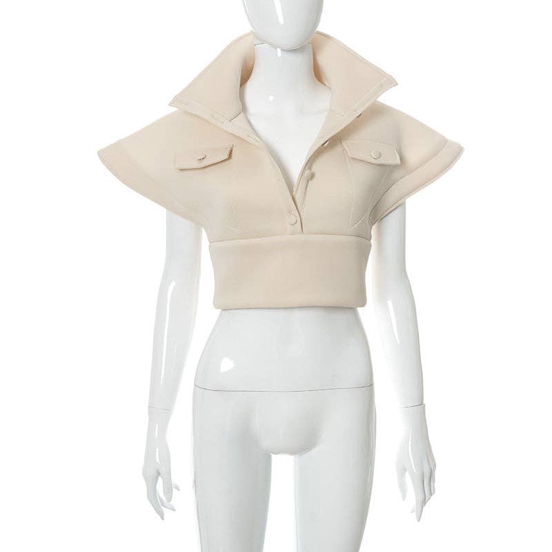 MB FASHION Cropped High Collar Button-Up Top 452R