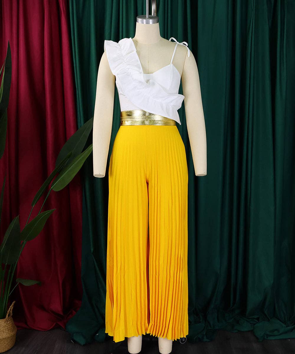 Ruffle Sleeveless Top & Wide-Leg Trouser Set