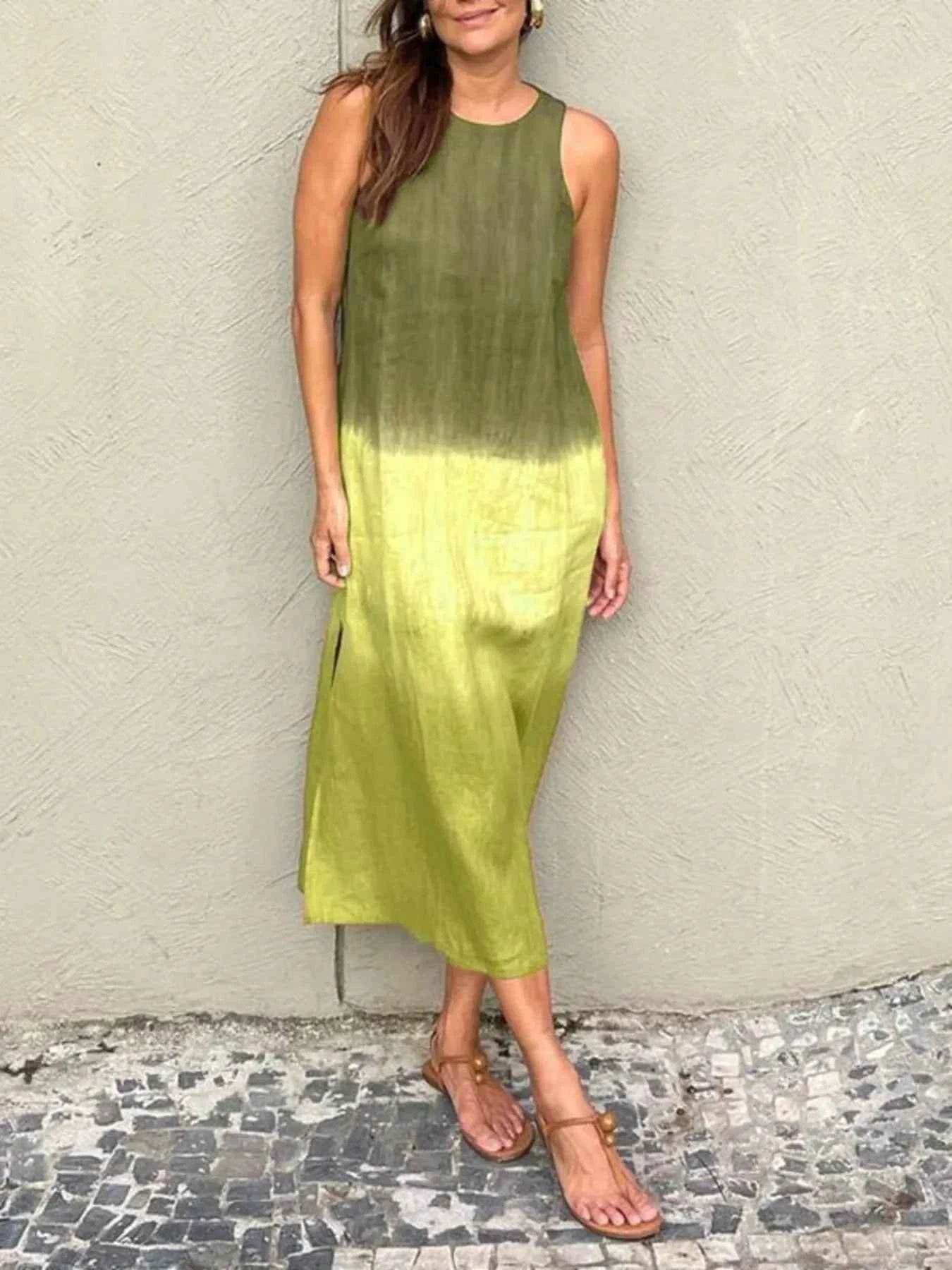Full Size Sleeveless Gradient Tank Midi Dress Plus Size