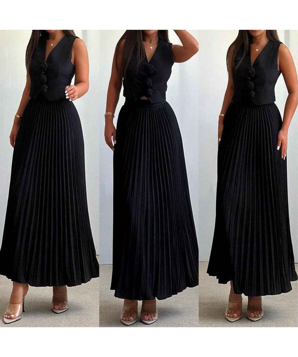 Sleeveless Tank Top Two Piece Set With Pleated Sleeves Women