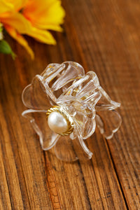 White Crystal Flower Pearl Grip Clip