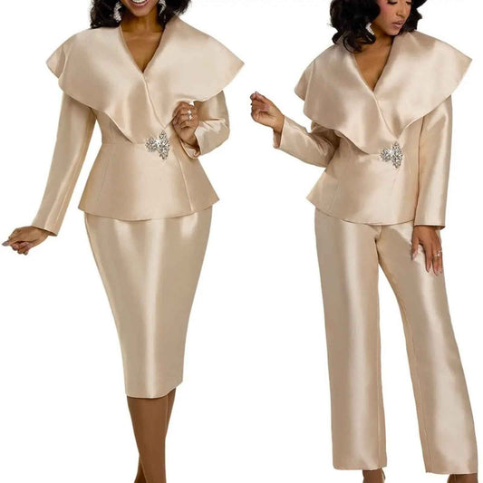Donna Vinci Champagne 3pc Suit – Church, Wedding & Special Occasion – Sz 14 & 16