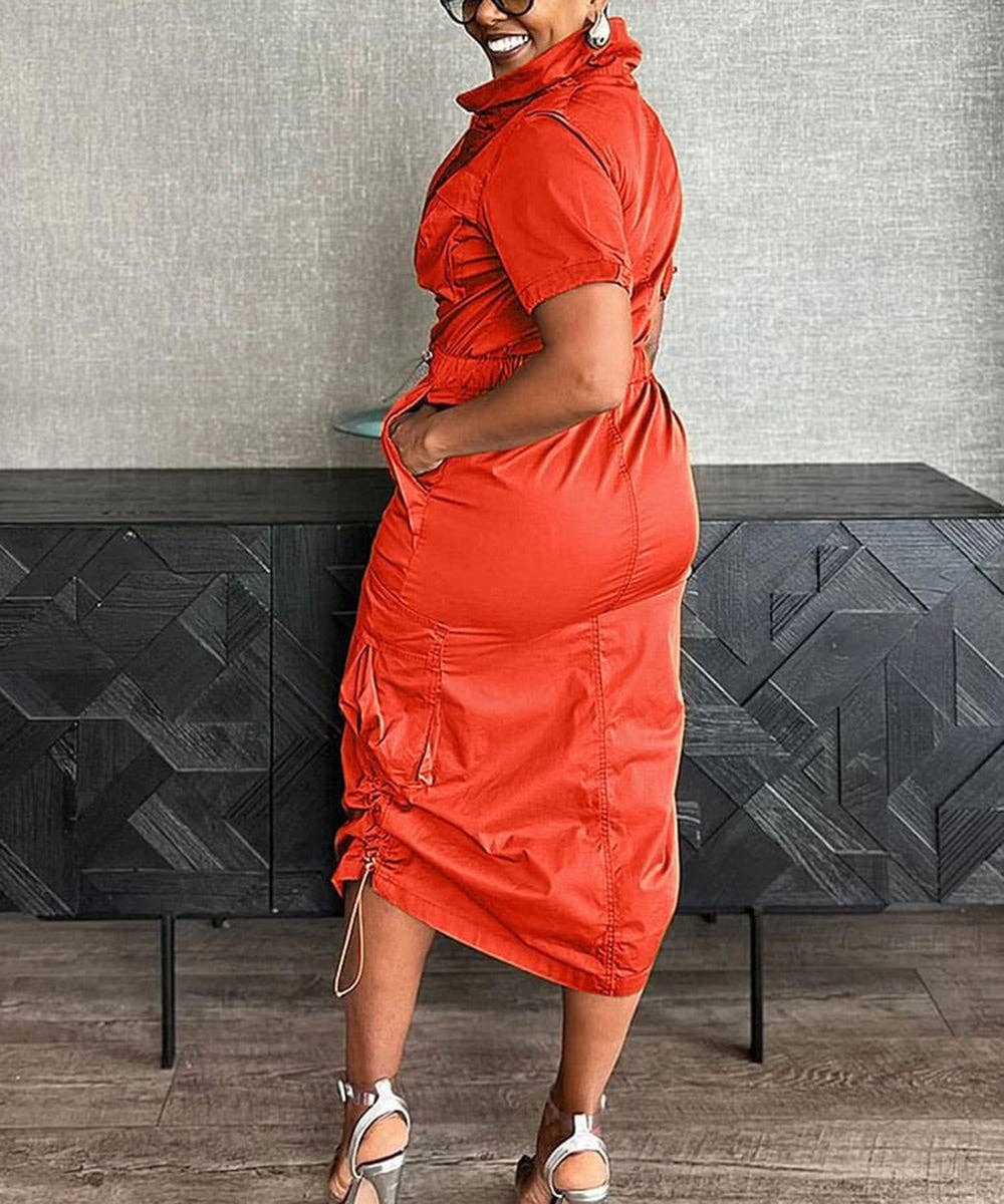 Multi-pocket Cargo Drawstring Pocket Dress for Casual Style