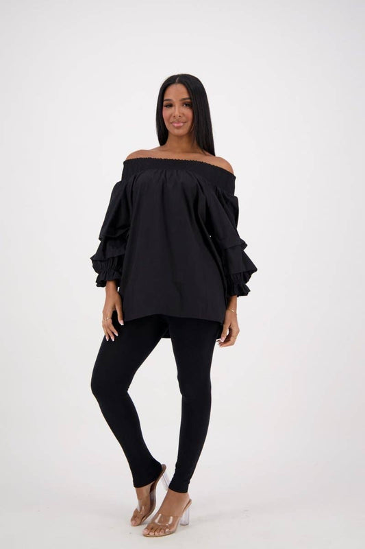 Off-Shoulder Ruffle Sleeve Blouse AT-2466