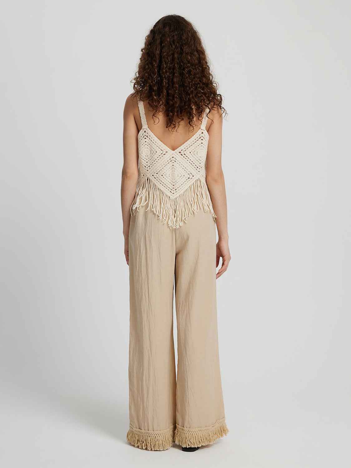 Honey Fringe Hem Wide Leg Long Pants
