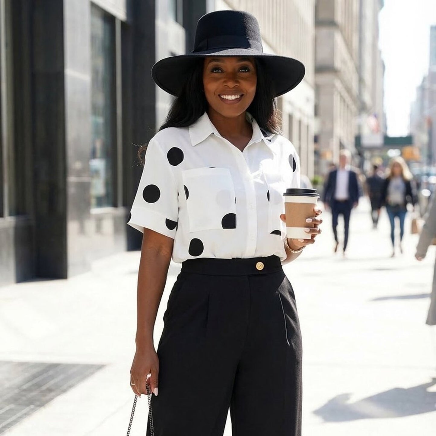 White Polka Dot Button-Up Shirt for Women – Short Sleeve Collared Blouse