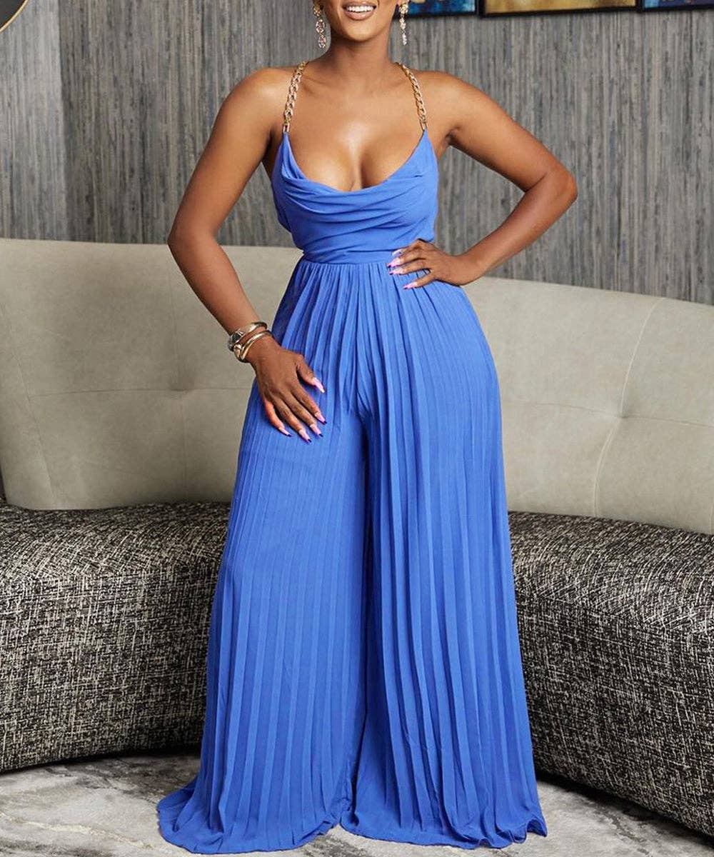Chain Detail Backless Wide-Leg Jumpsuit