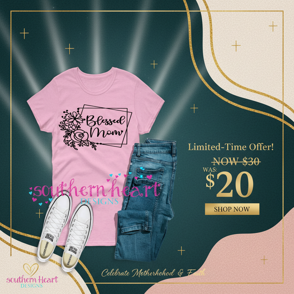 Blessed Mom T-Shirt Sale Banner - Modern Design
