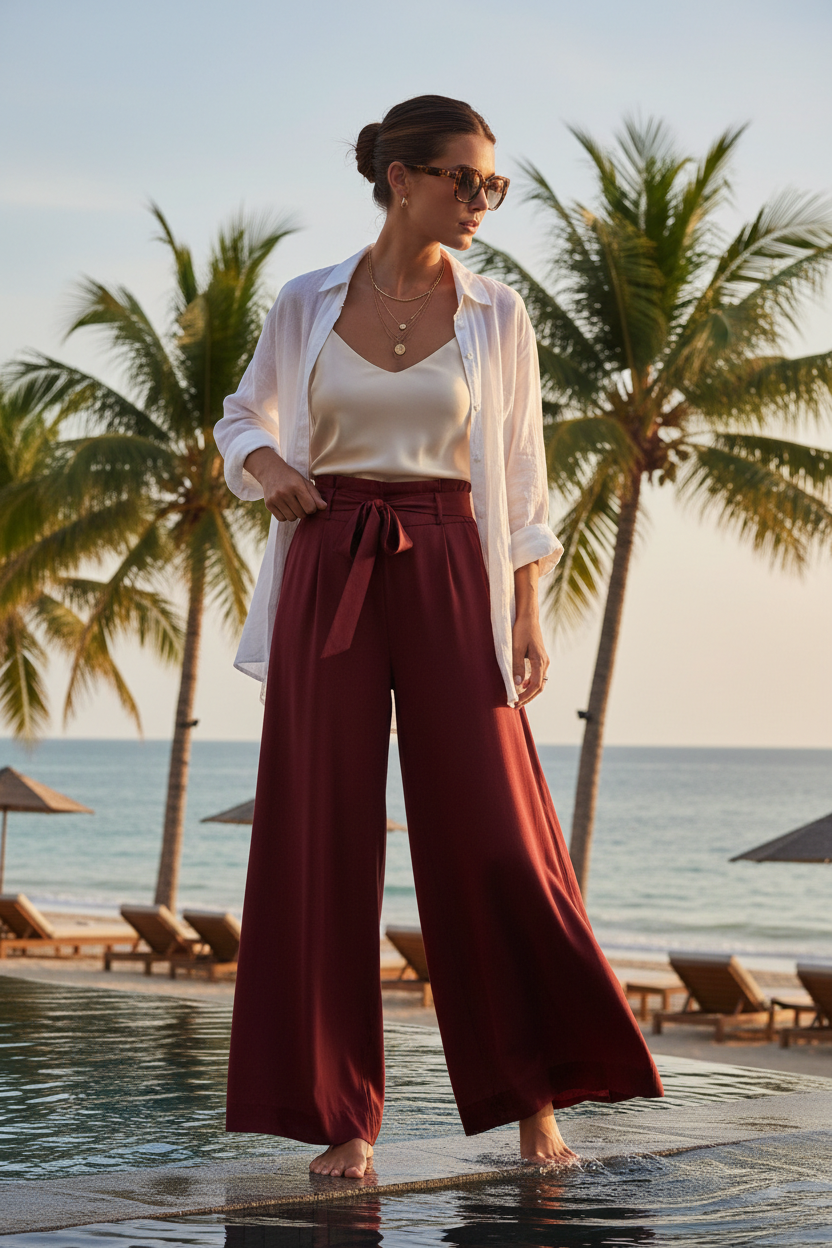 Burgundy Palazzo Pants Lifestyle