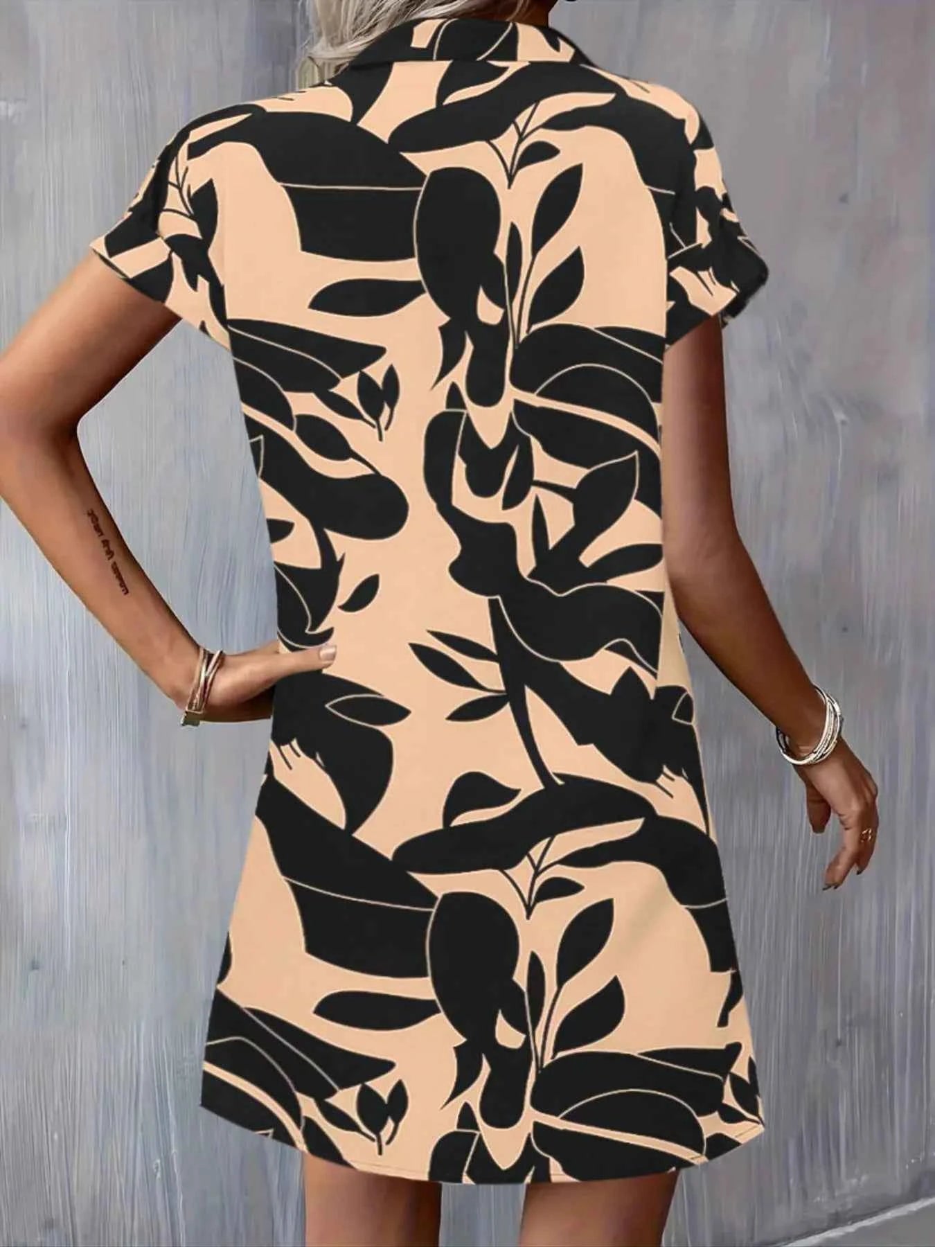 Printed Button Down Short Sleeve Dress