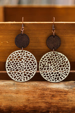 Load image into Gallery viewer, Rose Hollow Out Wooden Round Drop Earrings

