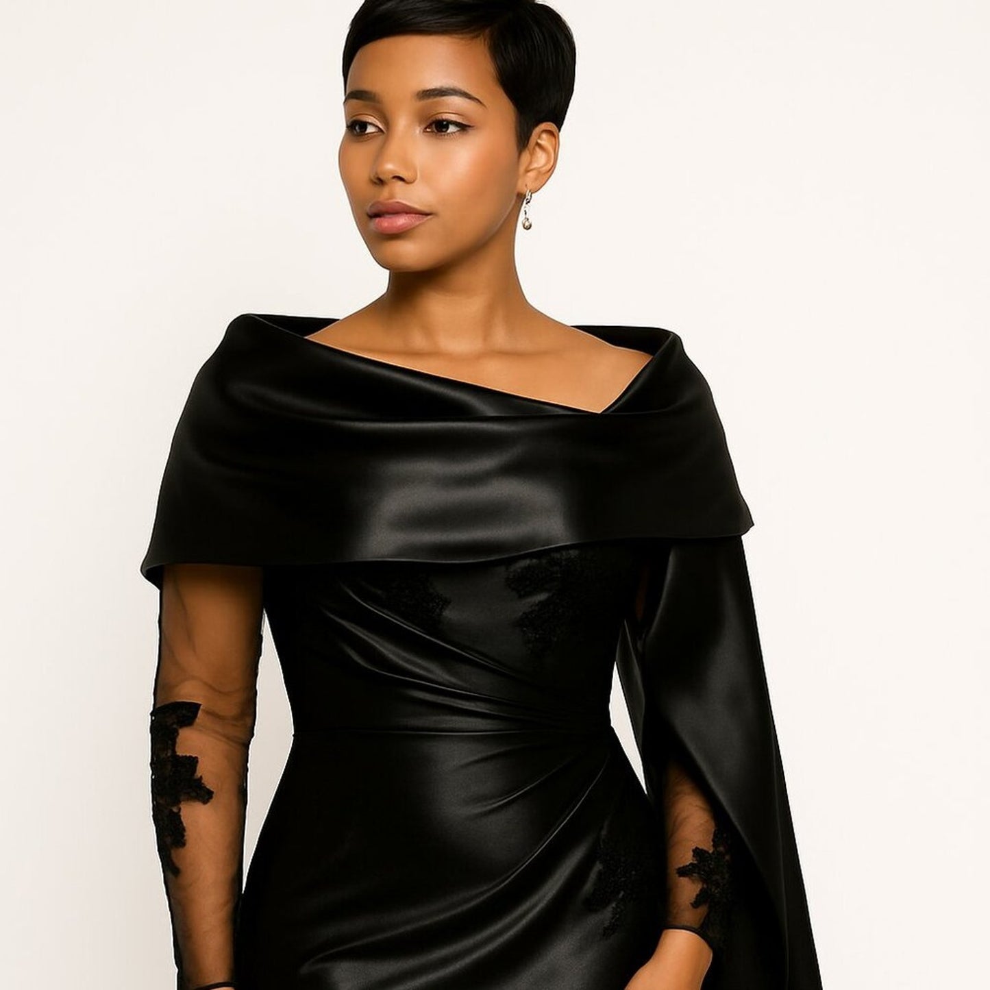 Black Satin Evening Shawl Wrap – Extra-Long 25.6 × 86.6 in Bridal Pashmina