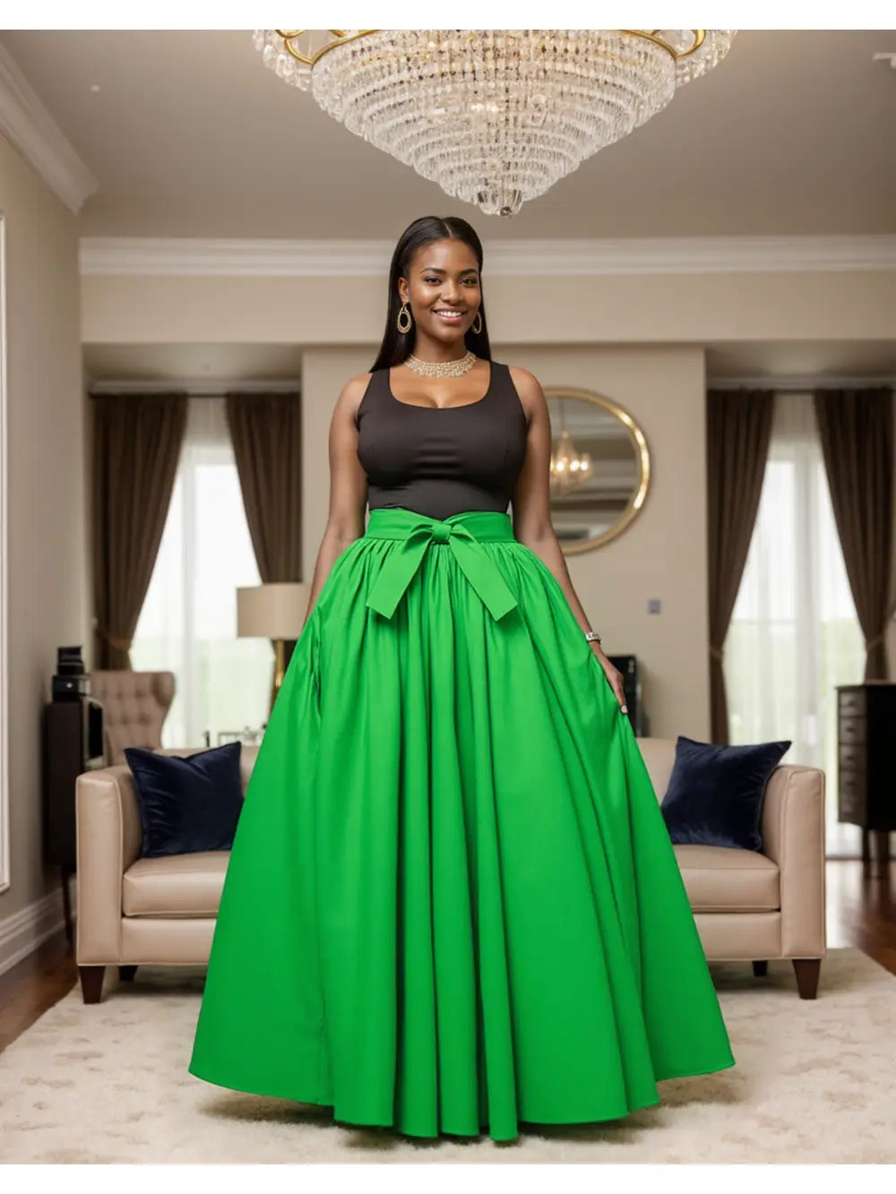 African Colorful Print Maxi Skirt One Size