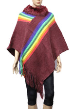 Load image into Gallery viewer, KNIT STRIPES WITH FUR TRIM PONCHO
