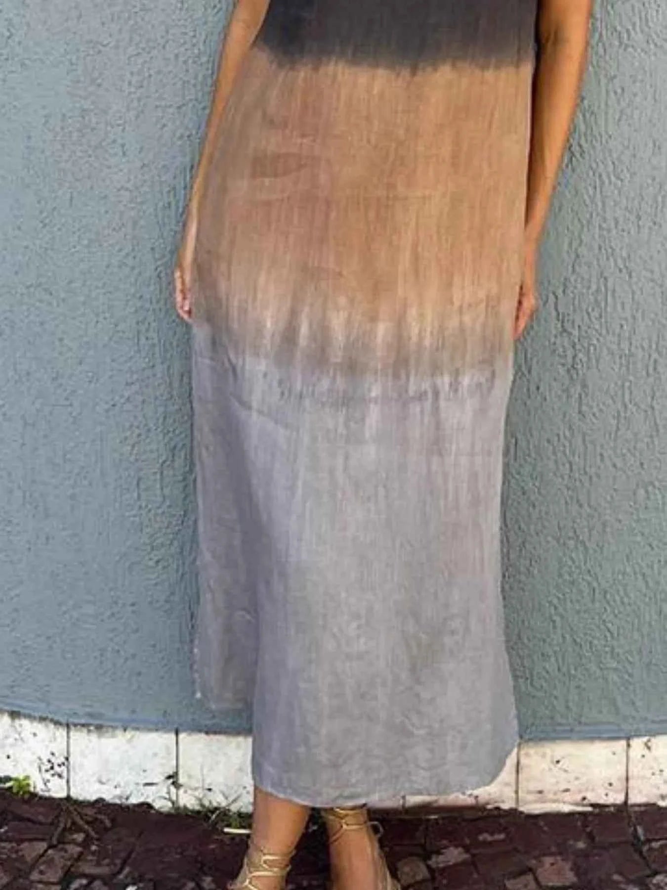 Full Size Sleeveless Gradient Tank Midi Dress Plus Size