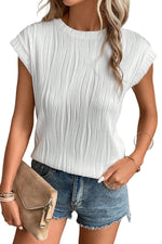 Load image into Gallery viewer, Black Solid Color Wavy Textured Cap Sleeve Top
