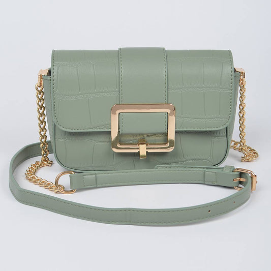 Faux Leather Buckle Crossbody Bag