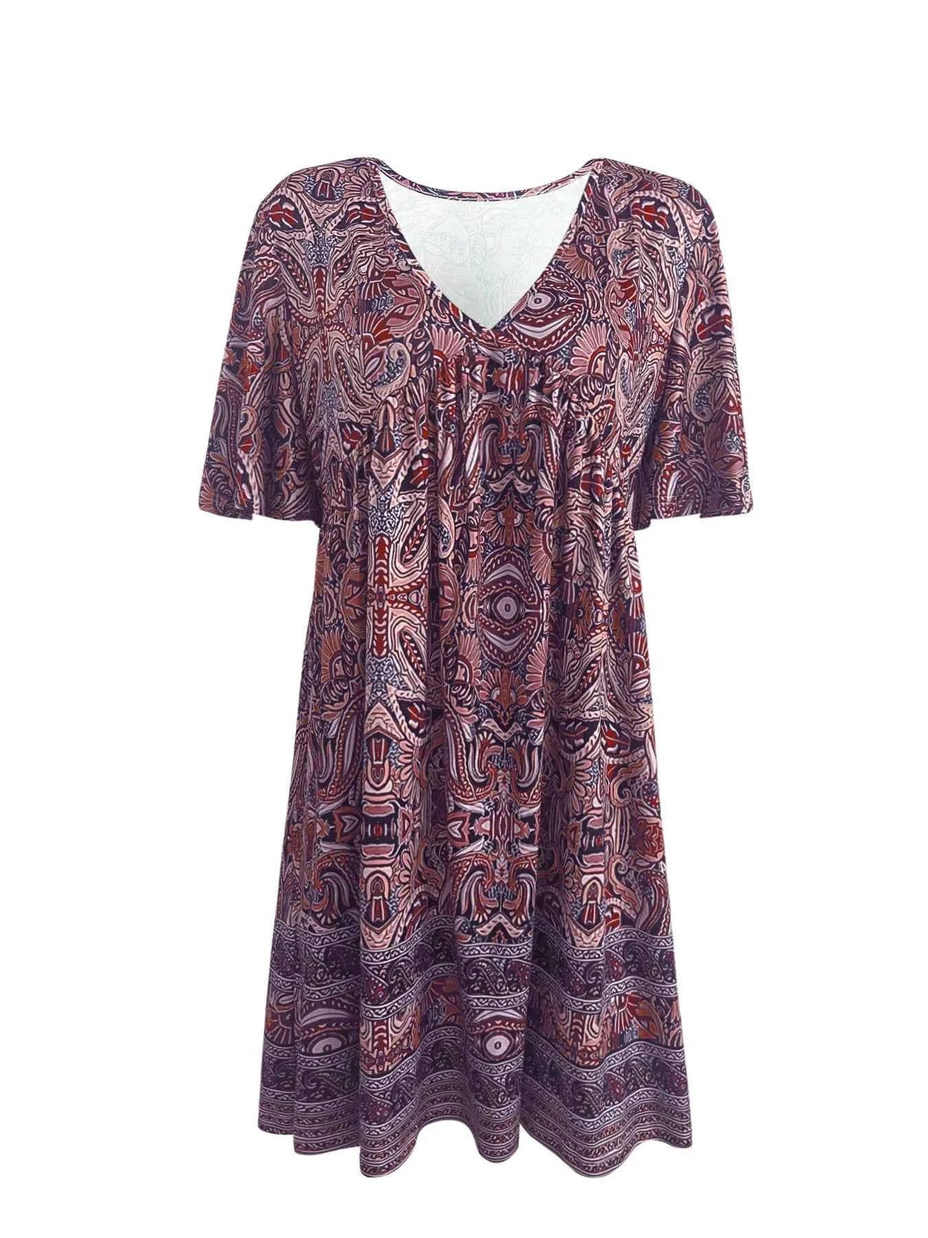Printed V-Neck Flutter Sleeve Mini Dress