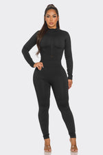 Load image into Gallery viewer, Ribbed Half Zip Long Sleeve Bodycon Jumpsuit
