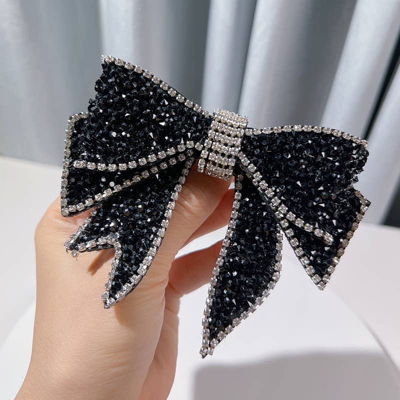 AS2 Vintage Black Crystal Bow Elegance Brooch for Women
