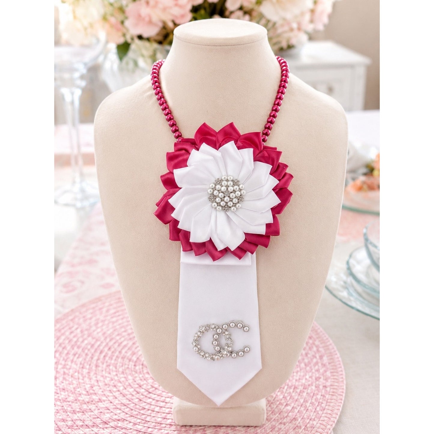 Pearl Elegance Pearl & Rhinestone Statement Necktie